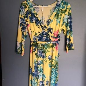PinkBlush Yellow Floral Maxi Dress; Sz L